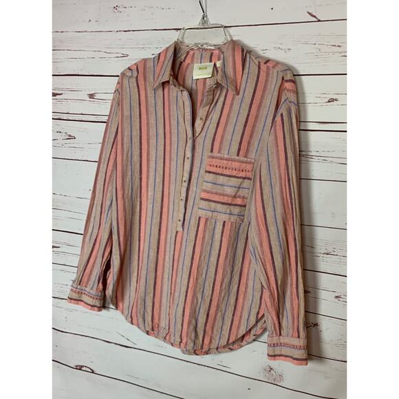 MAEVE By Anthropologie Women's S Small Pink Purple Stripe Button Long Sleeve Top - Picture 6 of 13